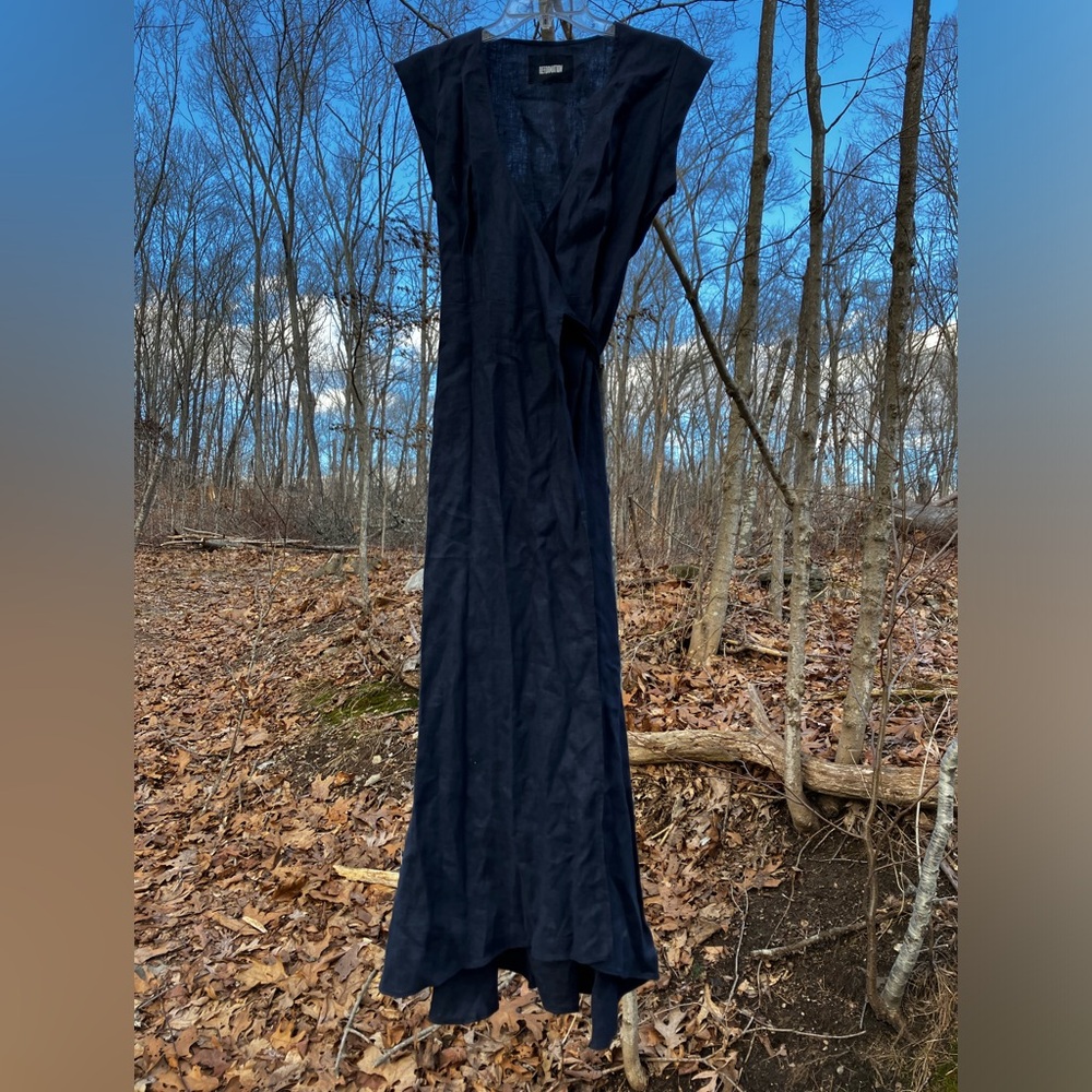 Reformation Deep Navy Wrap-Style Maxi Dress